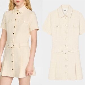 SANDRO demoiselle tweed pleated skirt mini dress